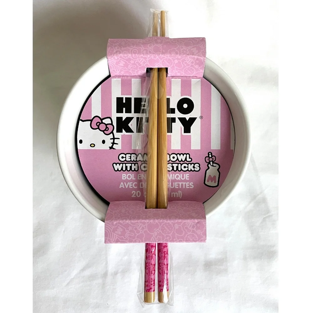 Sanrio Hello Kitty Ceramic Ramen Bowl with Chopsticks 20 oz Bowl - Picture 3 of 6